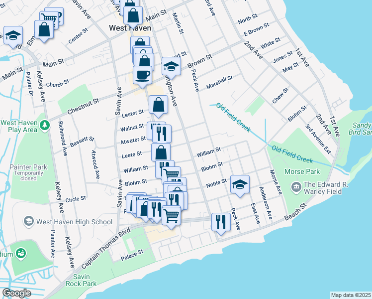 map of restaurants, bars, coffee shops, grocery stores, and more near 228 Washington Avenue in West Haven