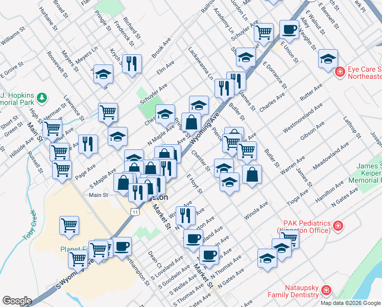 map of restaurants, bars, coffee shops, grocery stores, and more near 312 Wyoming Ave in Kingston
