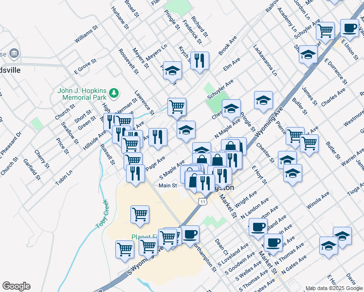 map of restaurants, bars, coffee shops, grocery stores, and more near 897 Market Street in Kingston