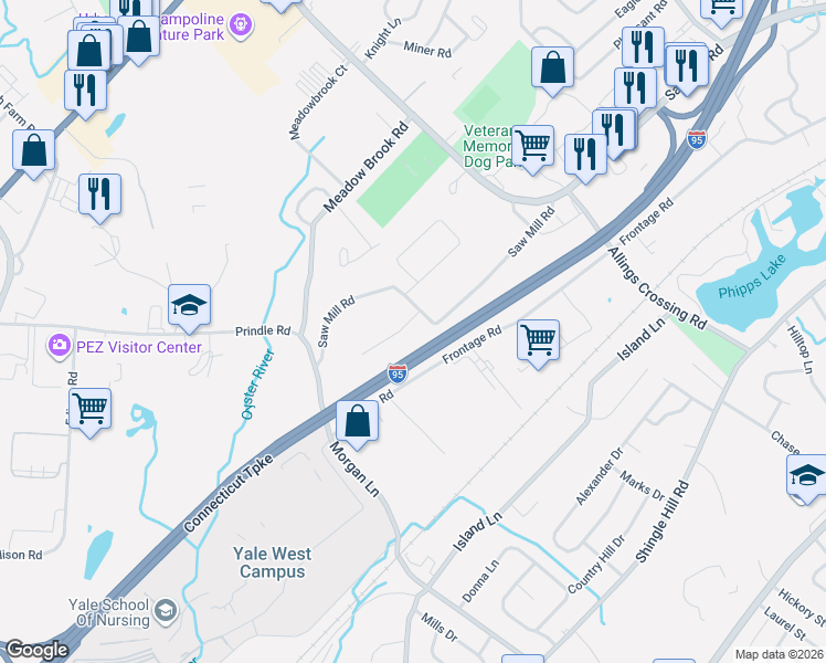 map of restaurants, bars, coffee shops, grocery stores, and more near 22 Morrissey Lane in West Haven