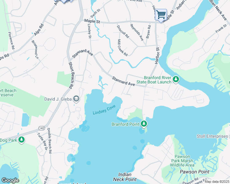 map of restaurants, bars, coffee shops, grocery stores, and more near 36 Castle Rock Street in Branford