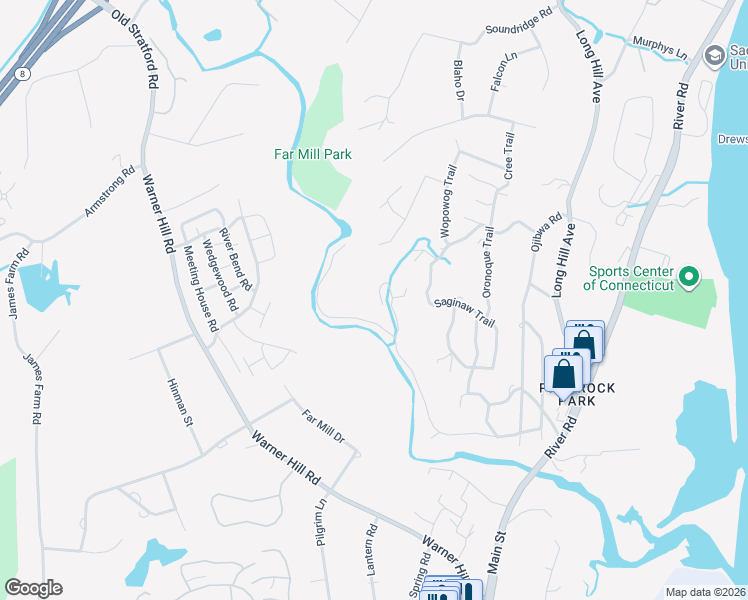 map of restaurants, bars, coffee shops, grocery stores, and more near 2 Kanungum Trail in Shelton