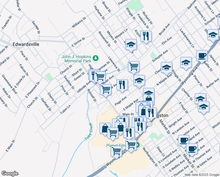 map of restaurants, bars, coffee shops, grocery stores, and more near 57 Center Avenue in Kingston