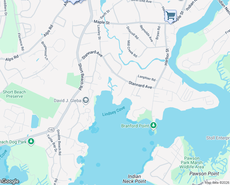 map of restaurants, bars, coffee shops, grocery stores, and more near 36 Castle Rock in Branford