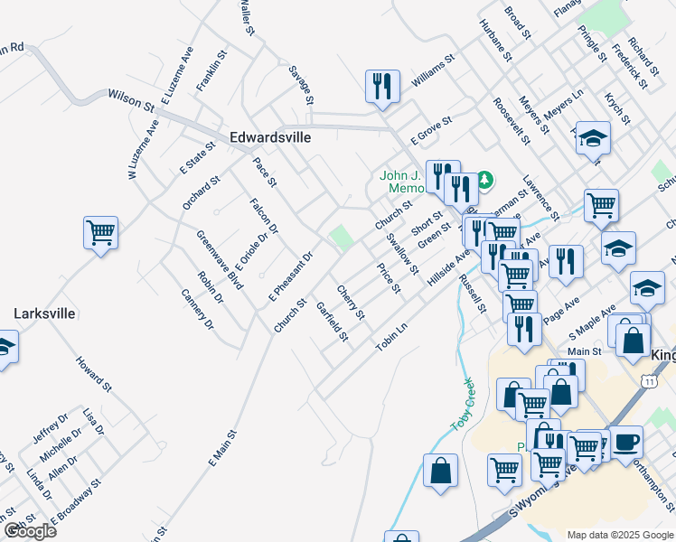 map of restaurants, bars, coffee shops, grocery stores, and more near 220 Church Street in Edwardsville