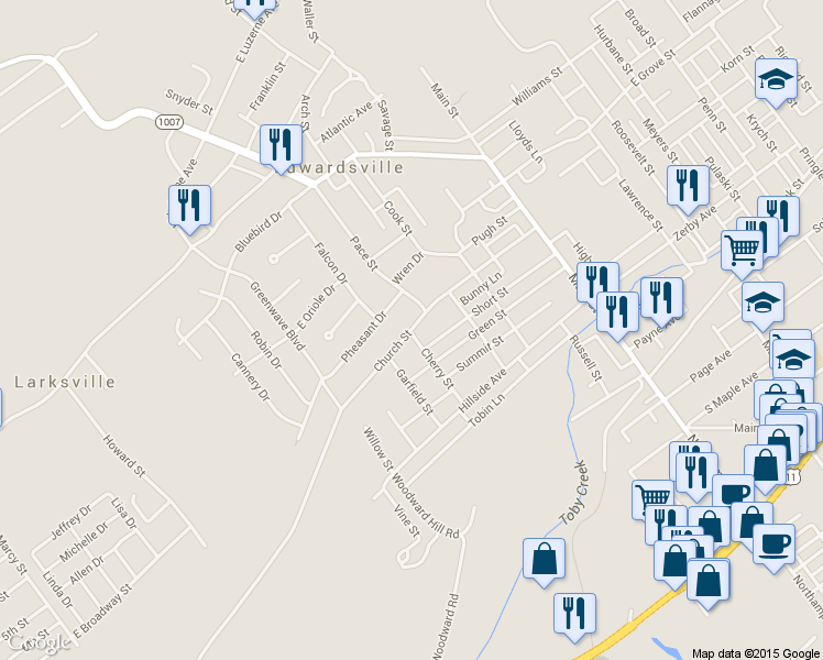 map of restaurants, bars, coffee shops, grocery stores, and more near 227 Church St in Edwardsville