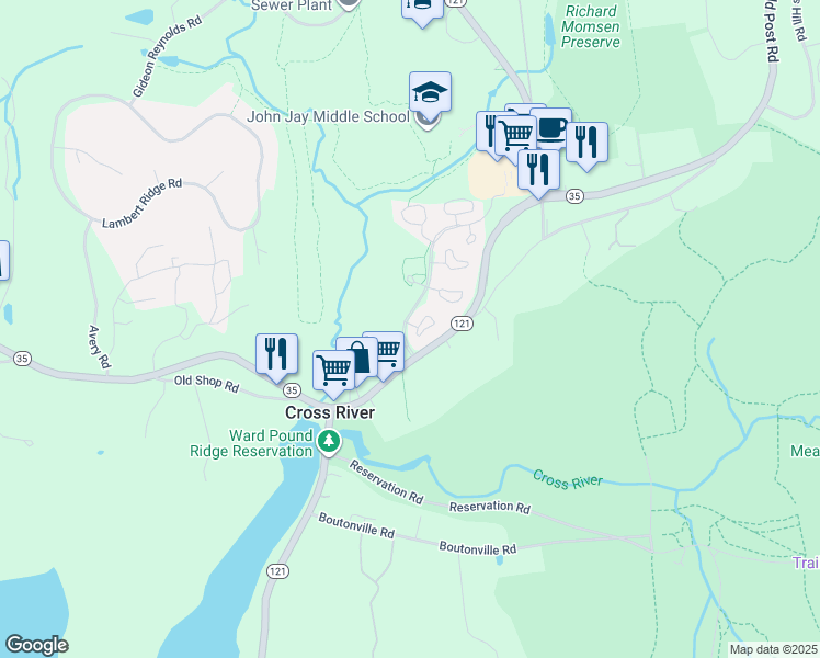 map of restaurants, bars, coffee shops, grocery stores, and more near 40 Briar Court in Cross River