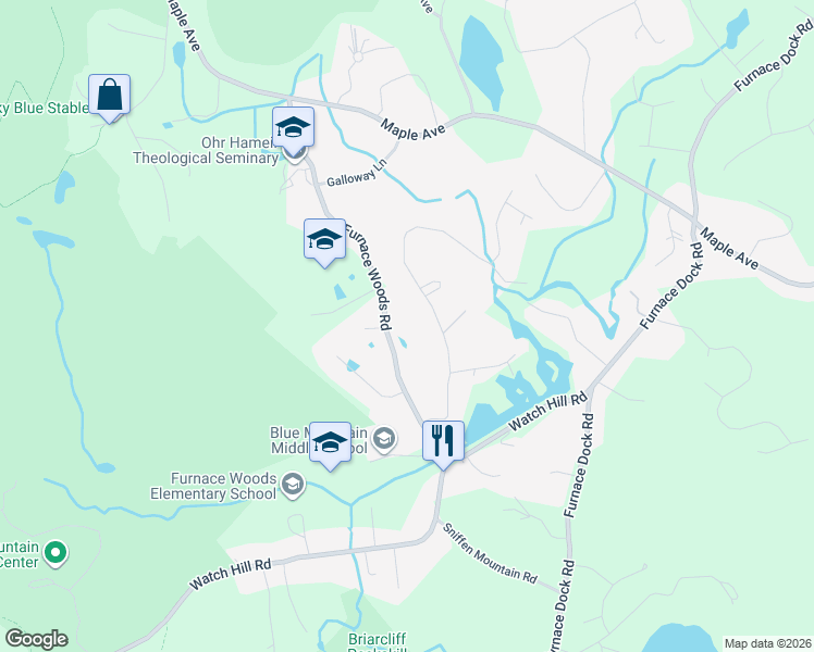 map of restaurants, bars, coffee shops, grocery stores, and more near 68 Furnace Woods Road in Cortlandt