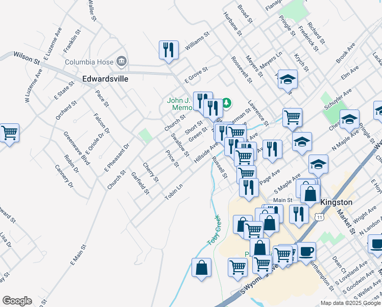 map of restaurants, bars, coffee shops, grocery stores, and more near 89 Summit Street in Kingston