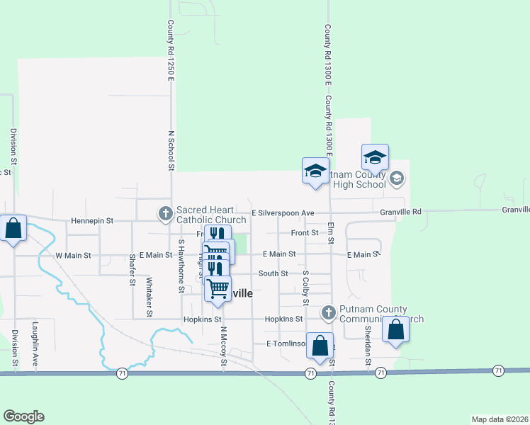 map of restaurants, bars, coffee shops, grocery stores, and more near 202 East Silverspoon Avenue in Granville