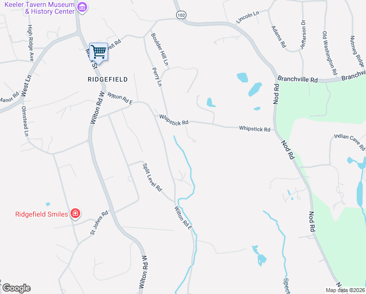 map of restaurants, bars, coffee shops, grocery stores, and more near 30 Whipstick Road in Ridgefield