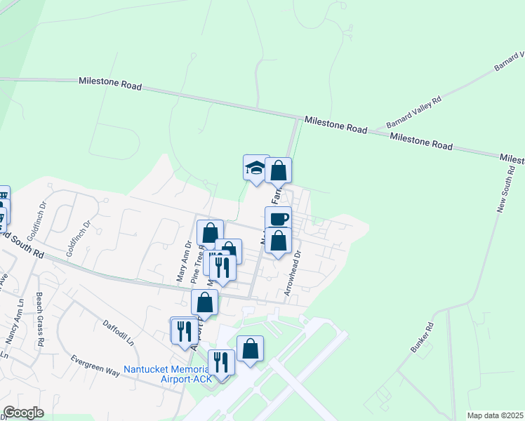 map of restaurants, bars, coffee shops, grocery stores, and more near 21 Nobadeer Farm Road in Nantucket