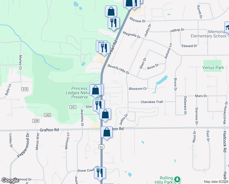 map of restaurants, bars, coffee shops, grocery stores, and more near 4267 South Shire Lane in Brunswick