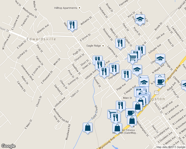 map of restaurants, bars, coffee shops, grocery stores, and more near 40-42 Hillside Ave in Edwardsville