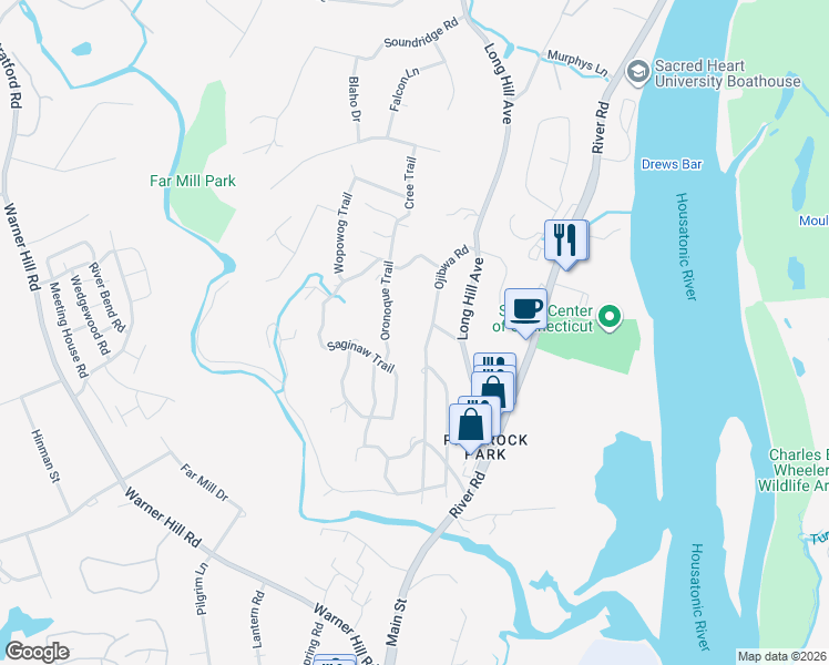 map of restaurants, bars, coffee shops, grocery stores, and more near 6 Pochong Trail in Shelton