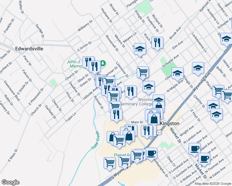 map of restaurants, bars, coffee shops, grocery stores, and more near 57 Center Avenue in Kingston