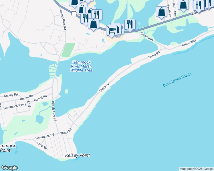 map of restaurants, bars, coffee shops, grocery stores, and more near 81 Shore Road in Clinton