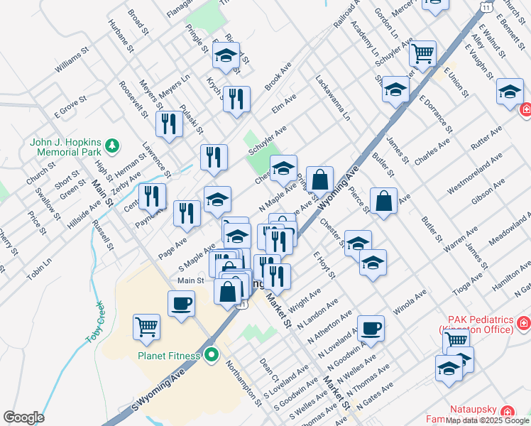 map of restaurants, bars, coffee shops, grocery stores, and more near 271 North Maple Avenue in Kingston