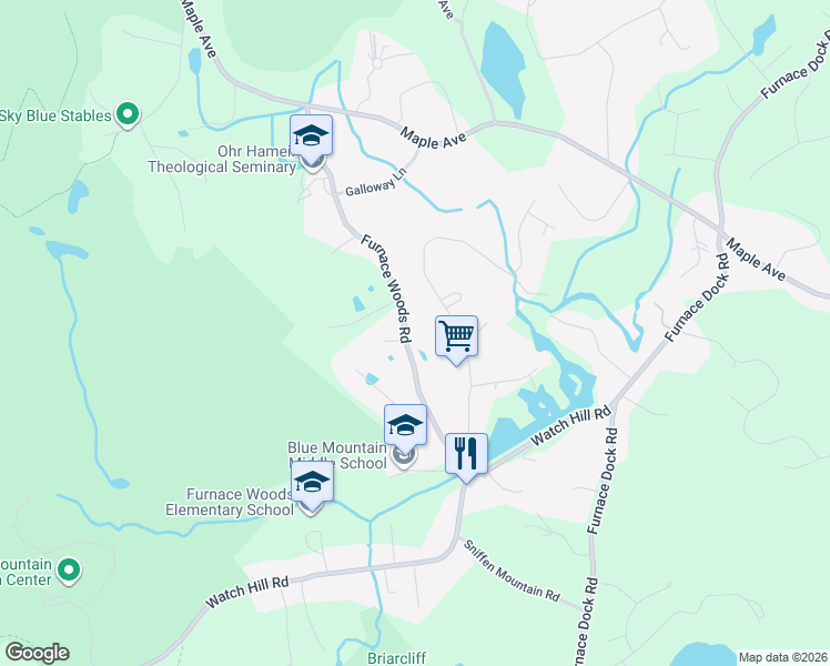 map of restaurants, bars, coffee shops, grocery stores, and more near 68 Furnace Woods Road in Cortlandt