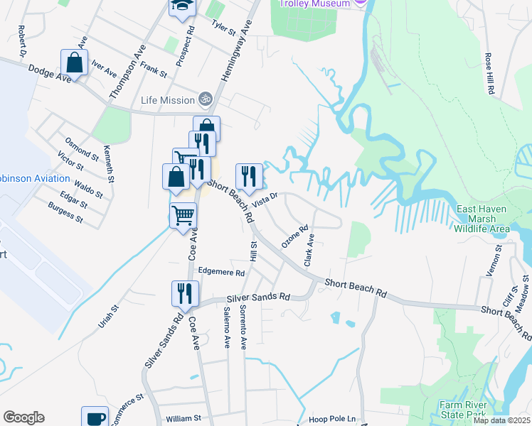 map of restaurants, bars, coffee shops, grocery stores, and more near 54 Summit Avenue in East Haven