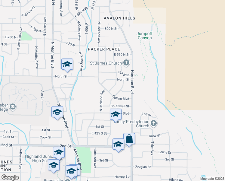 map of restaurants, bars, coffee shops, grocery stores, and more near 205 Donna Avenue in Ogden