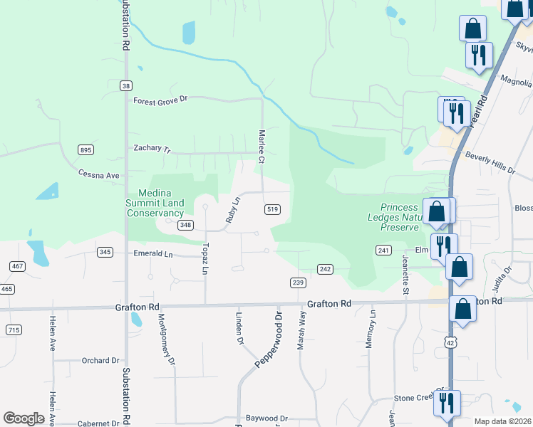 map of restaurants, bars, coffee shops, grocery stores, and more near 384 Marlee Court in Brunswick