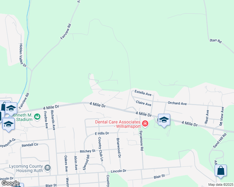 map of restaurants, bars, coffee shops, grocery stores, and more near 399 Madden Road in Montoursville