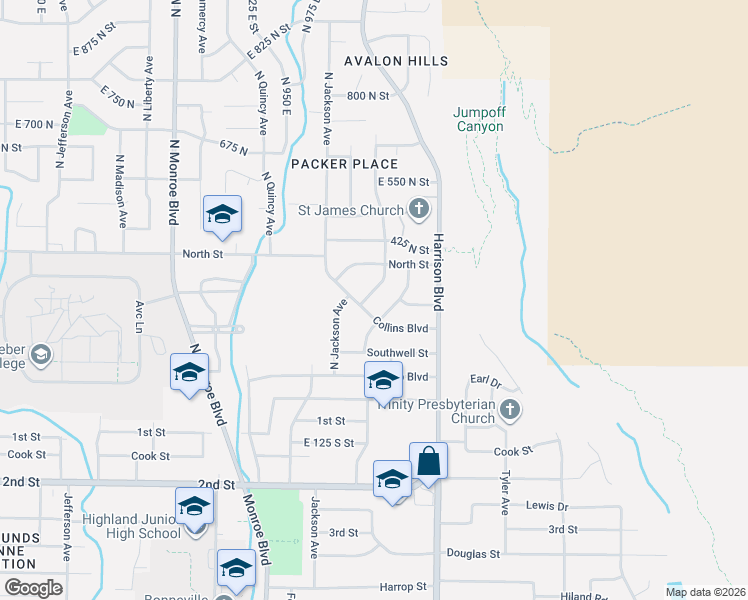 map of restaurants, bars, coffee shops, grocery stores, and more near 205 Donna Avenue in Ogden