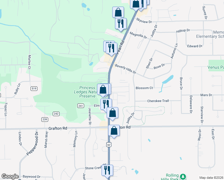 map of restaurants, bars, coffee shops, grocery stores, and more near 4266 North Shire Lane in Brunswick