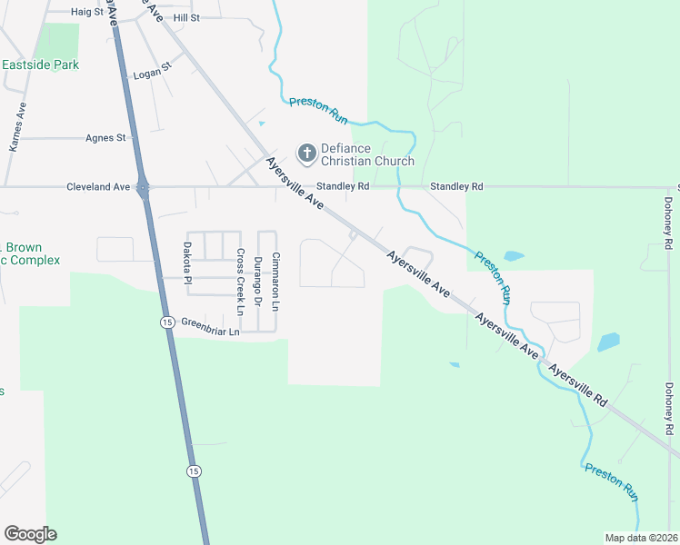 map of restaurants, bars, coffee shops, grocery stores, and more near 1650 Meadoway Drive in Defiance