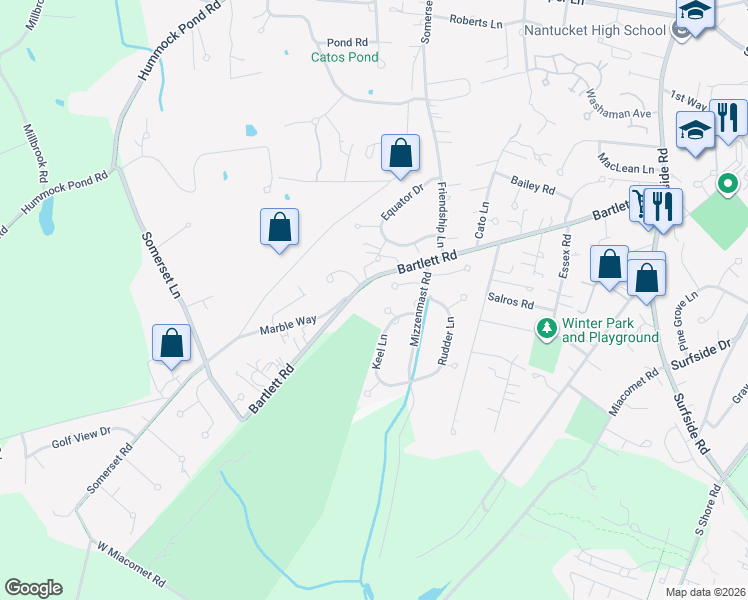 map of restaurants, bars, coffee shops, grocery stores, and more near 46 Bartlett Road in Nantucket