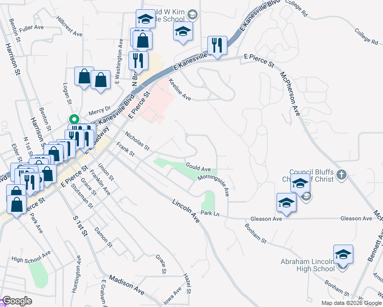 map of restaurants, bars, coffee shops, grocery stores, and more near 514 Forest Drive in Council Bluffs