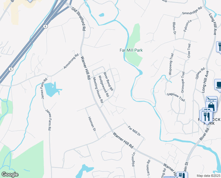 map of restaurants, bars, coffee shops, grocery stores, and more near 101 Fiddler Green Road in Stratford