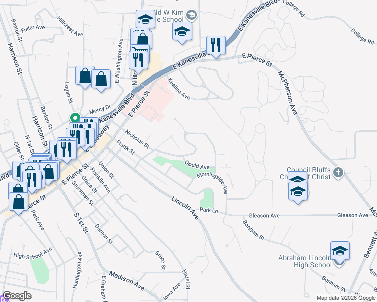 map of restaurants, bars, coffee shops, grocery stores, and more near 514 Forest Drive in Council Bluffs