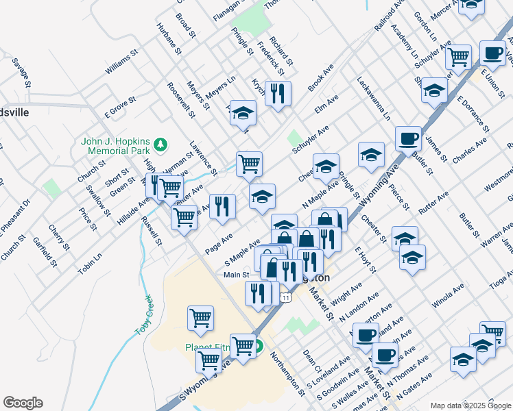 map of restaurants, bars, coffee shops, grocery stores, and more near 897 Market Street in Kingston