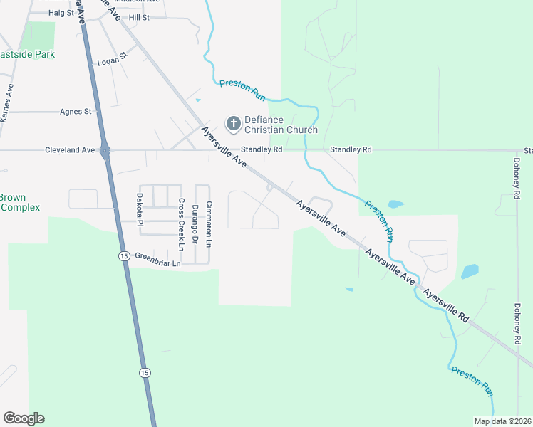 map of restaurants, bars, coffee shops, grocery stores, and more near 1650 Meadoway Drive in Defiance