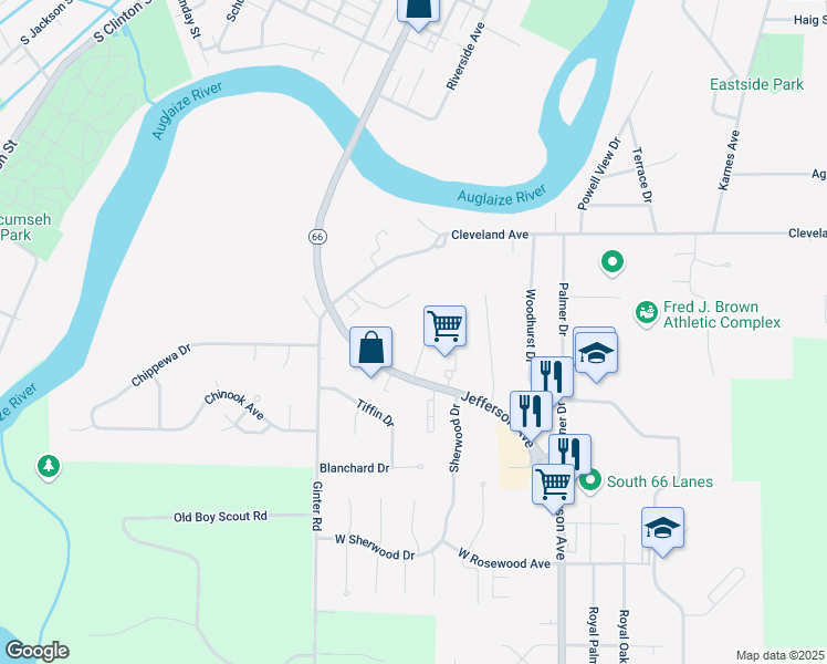 map of restaurants, bars, coffee shops, grocery stores, and more near 1686 Oak Pointe Lane in Defiance