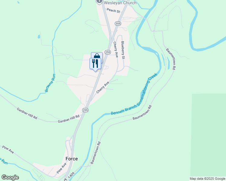 map of restaurants, bars, coffee shops, grocery stores, and more near 120 Cherry Avenue in Weedville