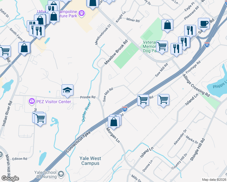 map of restaurants, bars, coffee shops, grocery stores, and more near 856 Saw Mill Road in West Haven