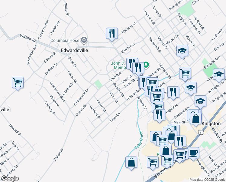 map of restaurants, bars, coffee shops, grocery stores, and more near 131 Green Street in Edwardsville