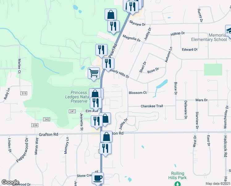 map of restaurants, bars, coffee shops, grocery stores, and more near 4260 North Shire Lane in Brunswick