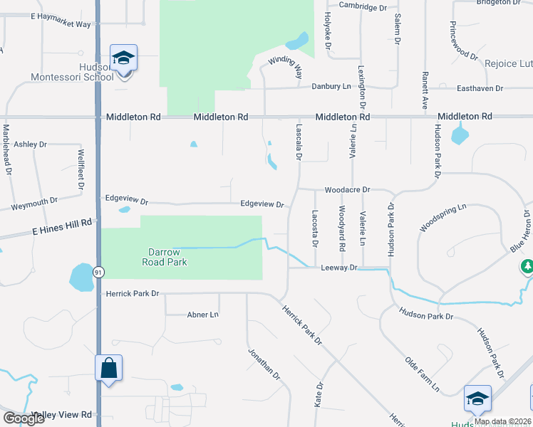 map of restaurants, bars, coffee shops, grocery stores, and more near 2240 Edgeview Drive in Hudson