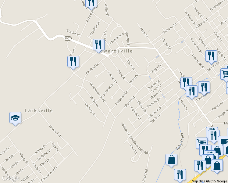map of restaurants, bars, coffee shops, grocery stores, and more near 310 Cardinal Drive in Larksville