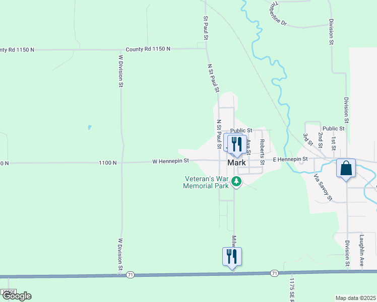map of restaurants, bars, coffee shops, grocery stores, and more near 232 West Hennepin Street in Granville