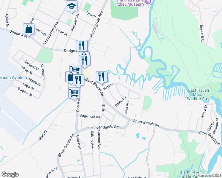 map of restaurants, bars, coffee shops, grocery stores, and more near 54 Summit Avenue in East Haven