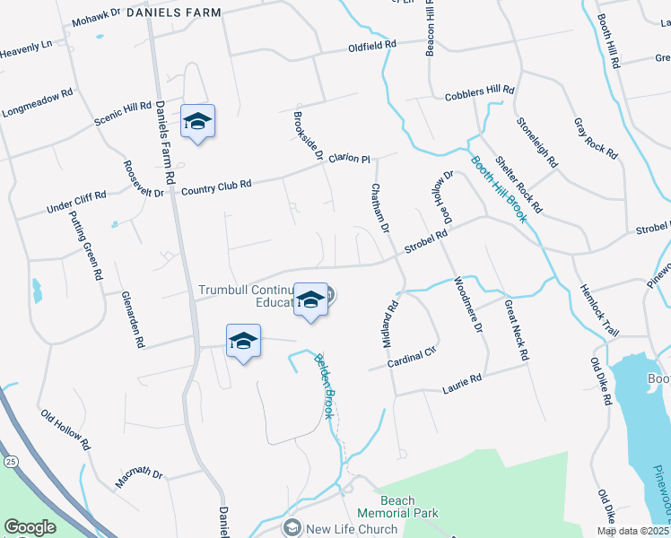map of restaurants, bars, coffee shops, grocery stores, and more near 72 Strobel Road in Trumbull