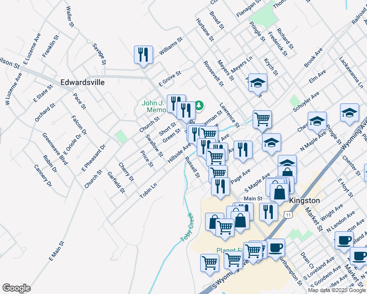 map of restaurants, bars, coffee shops, grocery stores, and more near 39 Hillside Avenue in Kingston