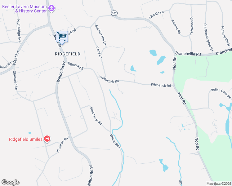 map of restaurants, bars, coffee shops, grocery stores, and more near 30 Whipstick Road in Ridgefield