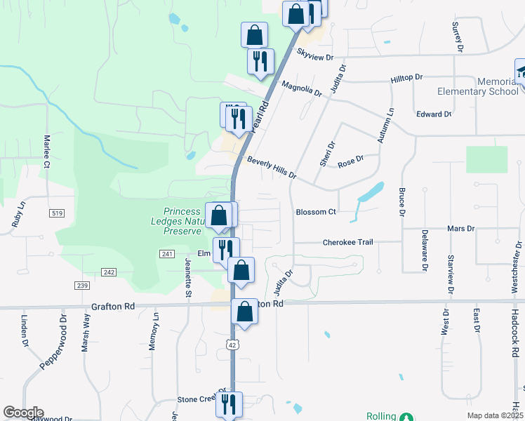 map of restaurants, bars, coffee shops, grocery stores, and more near 4257 North Shire Lane in Brunswick