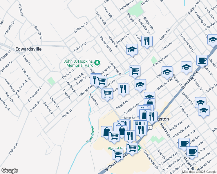 map of restaurants, bars, coffee shops, grocery stores, and more near 57 Center Avenue in Kingston